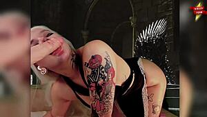 Daenerys, are you comforting yourself by stretching your throat and masturbating with a vibrator in this cosplay?