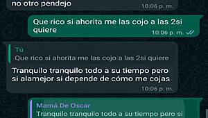 Conversacion de whatsapp con la jefa de mi amigo Oscar me lleva a creampie casero en webcam!