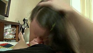 Blonde Teen 18+ Sucking Big Cock Before Bent Over Anal Fucking in Fishnets with Gaping Asshole and Cowgirl Riding on Bed