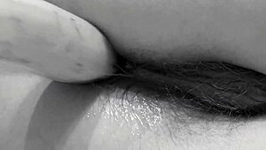 Oh wow, this milf in stockings with her hairy pussy and beautiful ass is doing unusual anal penetration on the floor