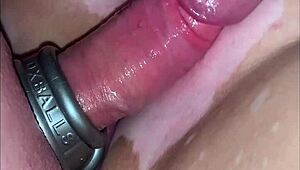 She reaches multiple orgasms through intense fucking with cum splashing on her naked tits and pussy