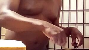 In the kitchen, Llamasr experiments with bananas and other foods after dark for an adventurous session.