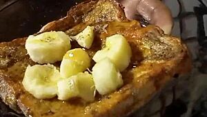 In the kitchen, Llamasr experiments with bananas and other foods after dark for an adventurous session.