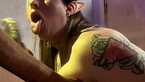 Why not enjoy this big tits blonde slut giving a deepthroat blowjob to her lover in halloween fun?