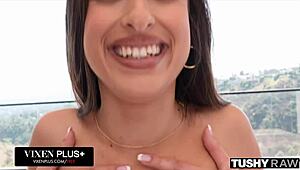 Tushyraw Bubble Butt Cutie Scarlett Page Sucks Balls Then Rides Cock in Cowgirl and Doggystyle Until Facial