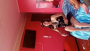 Will Candyboon in sexy police costume get pounded doggystyle on Halloween by horny Peruvian prostitute?