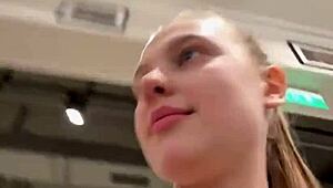 this teen bbw with big tits and ass gets wet in the changing room. she masturbates her pussy close up until orgasm.