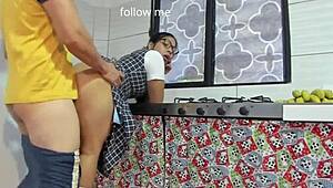 in this casual story, the amateur couple goes hardcore after school with deepthroat blowjob and anal assfucking until creampie cumshot