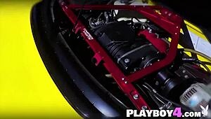 why does this sexy petite ebony milf with big tits wash cars in lingerie provocatively?