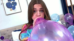 Why Don't You Blow Up These Balloons For Stepdaddy And Let Me Tease Your Petite Body!