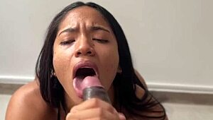 Amateur couple Nysdel shares POV blowjob on stepdad's massive big black cock
