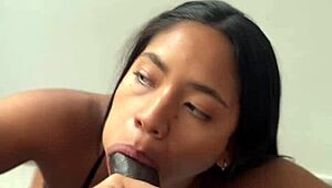 Amateur couple Nysdel shares POV blowjob on stepdad's massive big black cock