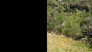 Narrative of trashy Kiwi milf pissing on roadside amid traffic in outdoor public scene