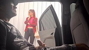 Risky street handjob for student at bus stop