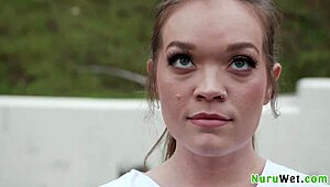 Wow, Check Out This Sexy Tattooed Blonde Teen 18+ Masseuse Sliding Her Wet Naked Body In Nuru Gel All Over Her Client!