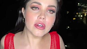 Hot night sex unfolds with big ass latina spreading wide in lingerie outdoors.