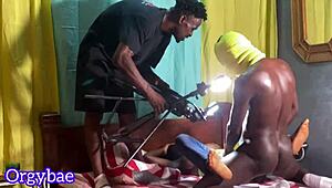 Amateur ebony couple gets wild in bedroom with deep cock thrusting and wet shaved pussy action behind scenes