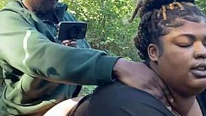 bbw ebony milf skips panties under sundress for big black cock creampie in her wet pussy anywhere