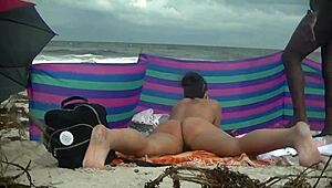 Hey hubby, watch me on Caribbean nude beach with big black cock creampie from lover? Free sample of cuckold voyeur vacation!