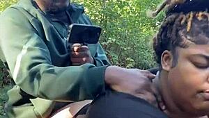 bbw ebony milf skips panties under sundress for big black cock creampie in her wet pussy anywhere