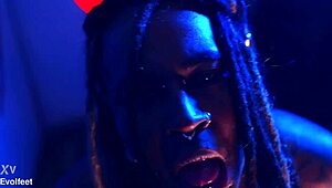 Big ass babe dominates with heel play and footjob while choking and gagging her sub in bisexual femdom session