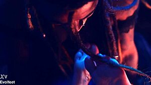 Big ass babe dominates with heel play and footjob while choking and gagging her sub in bisexual femdom session