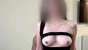 Oriental petite teen rides cock in homemade couple sex and gets big cum load on her small tits