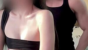 Oriental petite teen rides cock in homemade couple sex and gets big cum load on her small tits