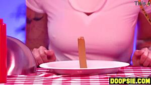 The kinky ebony contestant straps on her dildo. She dominates and pounds her blonde and curvy competitors in an intense interracial group game