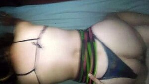 She sucks me with her beautiful mouth! Then we fuck doggystyle in her bikini and skirt.