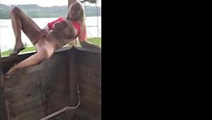 You know this blonde slut with big tits gets cum in mouth after blowjob and doggystyle outdoors while squirting