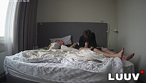 Luuv Kareflore gave a handjob and sucked the guy's dick for half an hour. It happened in the bedroom with his girlfriend watching as a voyeur