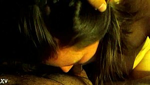 Teen sucks uncut cock with wet pussy during handjob