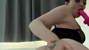 hey, this playful brunette is all about that dildo fun in solo squirting action