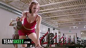 Scarlet Spunk's getting her shaved pussy stretched out wide during this intense gym workout session! 💦🏋️‍♀️