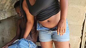 Her dripping pussy got roughly fucked under the steps, moaning and screaming in wet ecstasy.