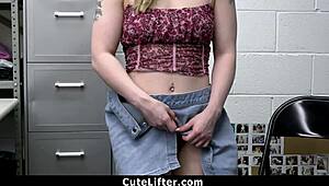 Hey, check out Haley Spades getting caught shoplifting by that naughty guard