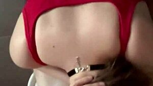 step sister in red lingerie devours big cock for breakfast cumming deep in her mouth!