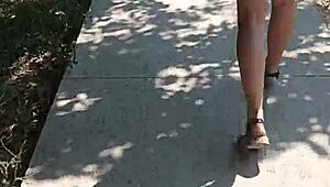 Boldly stripping naked on the busy street for public thrill