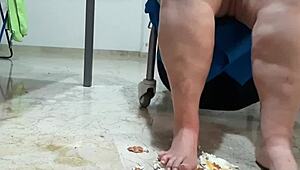 coolmarina arrives tired from the street and gives herself a foot massage using hard eggs on the floor