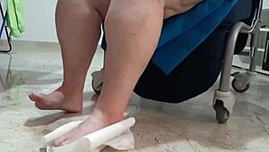 coolmarina arrives tired from the street and gives herself a foot massage using hard eggs on the floor