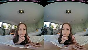 Sexy brunette in lingerie wakes up horny, masturbates with toys, and orgasms in pov reality