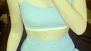 Sexy Horny Milf Fingers and Fucks Herself with Dildo in Gym!