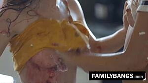 Oh man spitting cream right in my sister's mouth during taboo kitchen scissoring session 😏