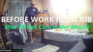 Hey, check out this amateur Latina milf giving a deepthroat blowjob before work with a hot cumshot in her mouth! 😏