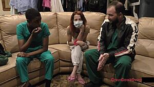 soccer star jewel undergoes a sports physical, focusing on her brunette short hair and small natural tits in a hospital setting.