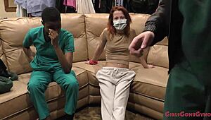 soccer star jewel undergoes a sports physical, focusing on her brunette short hair and small natural tits in a hospital setting.