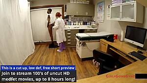 soccer star jewel undergoes a sports physical, focusing on her brunette short hair and small natural tits in a hospital setting.