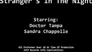 oh wow, strangers in the night with sandra chappelle getting blindfolded and handcuffed in that latex dress behind the scenes 😏🔥