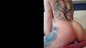 Redhead shoves huge dildo deep with wild clit rubbing orgasm